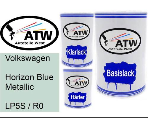 Volkswagen, Horizon Blue Metallic, LP5S / R0: 500ml Lackdose + 500ml Klarlack + 250ml Härter - Set, von ATW Autoteile West.